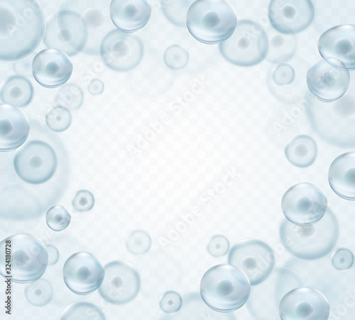 Cell stem science transparent background with space for text. Vector medical microscopic molecular concept banner. Biology 3d research dna nucleus patern..