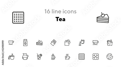 Tea line icon set. Teabag, cup, pot. Drink concept. Can be used for topics like hot drink, ice tea, cafe menu