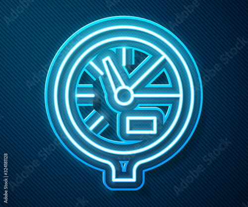 Glowing neon line Water meter icon isolated on blue background. Vector Illustration