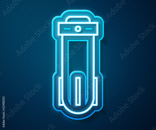 Glowing neon line Water filter icon isolated on blue background. System for filtration of water. Reverse osmosis system. Vector Illustration