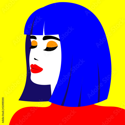 Young woman model in profile in pop art style. Sexy girl for advertising with bright hair