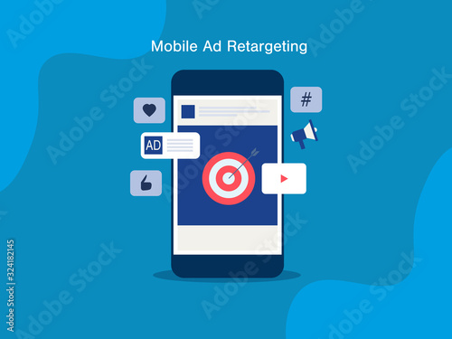 Mobile advertising and re-marketing campaign, targeting right audience via digital ads, internet technology concept. Web banner template.