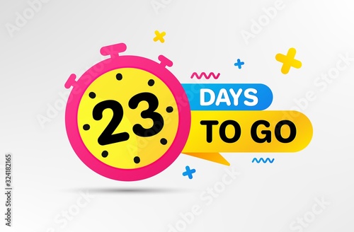 Twenty three days left icon. Countdown left days banner with timer. 23 days to go sign. Sale announcement banner. Count time for promotional offer. Promotion countdown timer. Vector