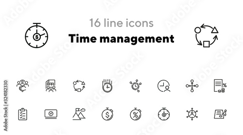 Time management line icon set. Clock, watch, stopwatch. Business concept. Can be used for topics like deadline, planning, startup