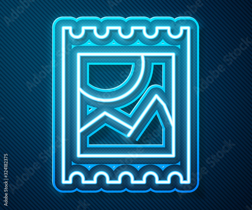Glowing neon line LSD acid mark icon isolated on blue background. Acid narcotic. Postmark. Postage stamp. Health danger. Vector Illustration