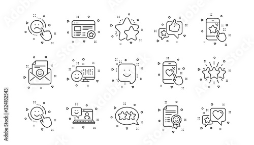 User Opinion, Customer service and Star Rating. Feedback line icons. Customer satisfaction linear icon set. Geometric elements. Quality signs set. Vector