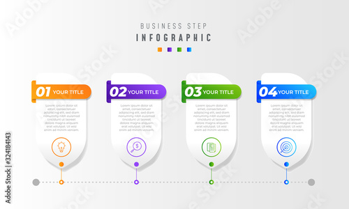 Vector business infographic element. Timeline with 4 circles, steps, number options.