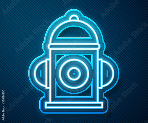 Glowing neon line Fire hydrant icon isolated on blue background. Vector Illustration