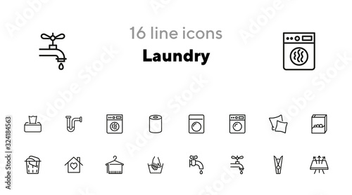 Laundry line icon set. Washing machine, washer, fabric, faucet. Laundry concept. Can be used for topics like household, housekeeping, hygiene