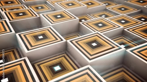 Abstract 3d rendering, animated background with moving geometric shapes. Seamless 4k video.	
