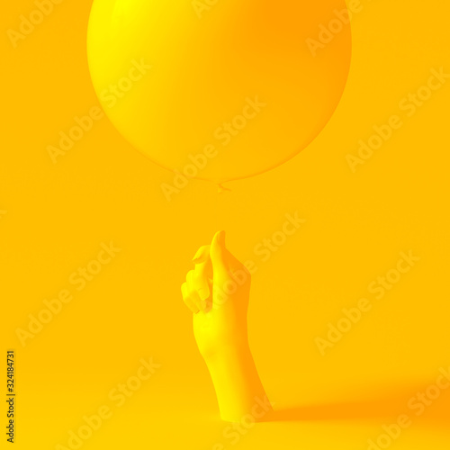 Anniversary minimal background, hand holding balloon, strict corporate style greeting banner concept, 3d rendering