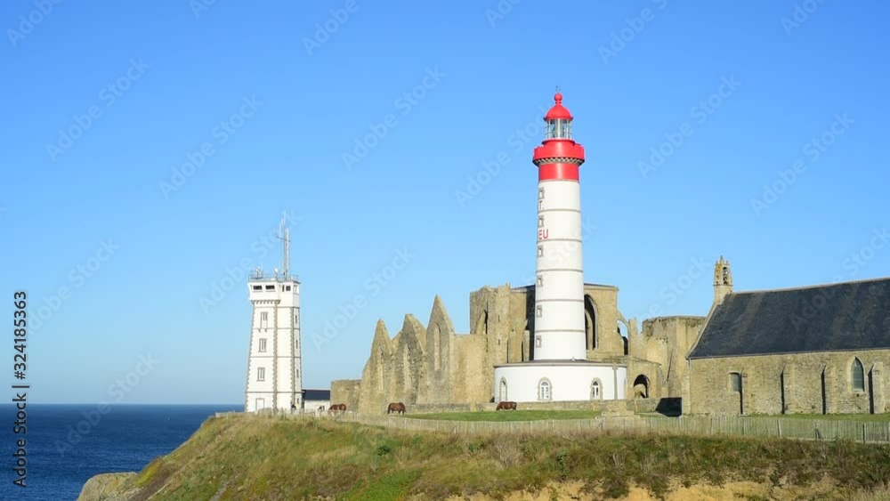 The Pointe Saint Mathieu with its signal station, lighthouse and abbey ...