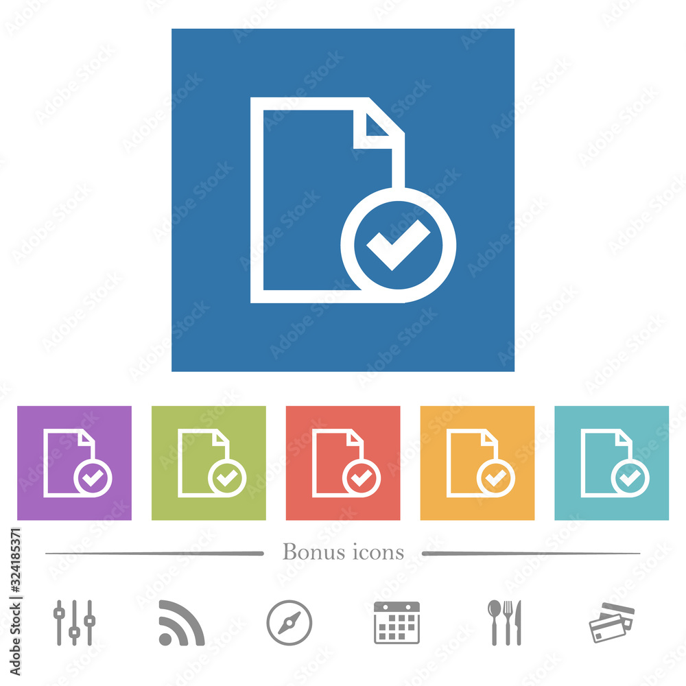 Document accepted flat white icons in square backgrounds Document accepted flat white icons in square backgrounds