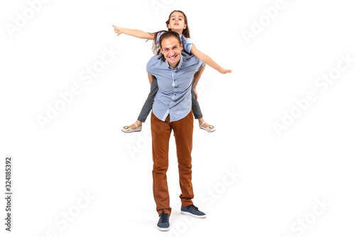 Fototapeta Naklejka Na Ścianę i Meble -  Girl hugging her father - isolated over a white background