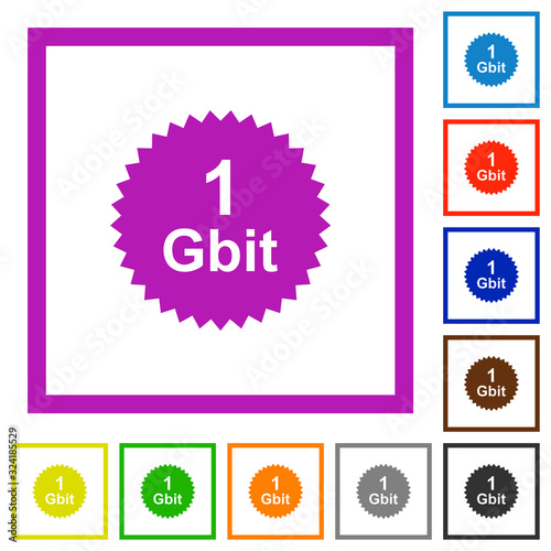1 Gbit guarantee sticker flat framed icons
