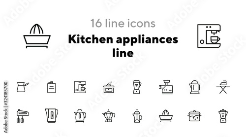Kitchen appliances line icons. Set of line icons on white background. Inhouse concept. Kettle, teapot, mixer. Vector illustration can be used for appliances, service, house
