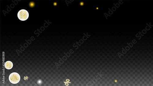Luxury Vector Gold Percentage Sign Confetti on Transparent. Percent Sale Background. Business, Economics Print. Discount Illustration. Promotion Poster. Black Friday Banner. Special offer Template.