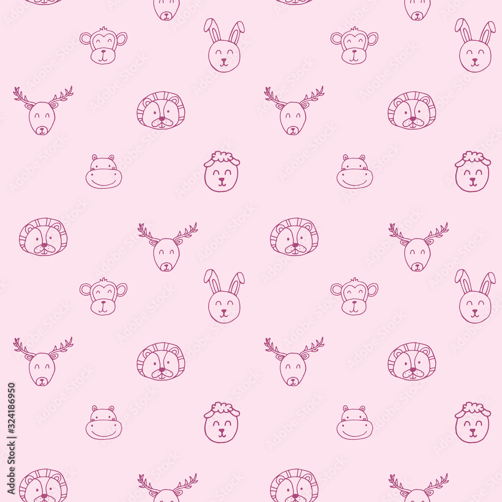 Cute seamless pattern with hand-drawn animals. Cute seamless pattern with hand-drawn animals.