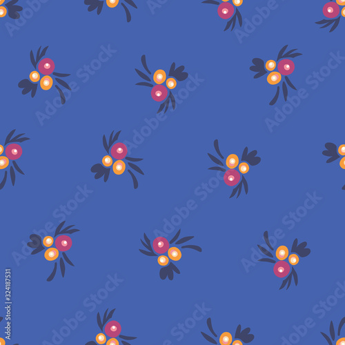 Flower bouquets seamless vector pattern. Pink orange yellow blue ditsy floral background. Repeat tile folk flowers. Hand drawn spring summer backdrop for fabric, decor, surface pattern design © StockArtRoom