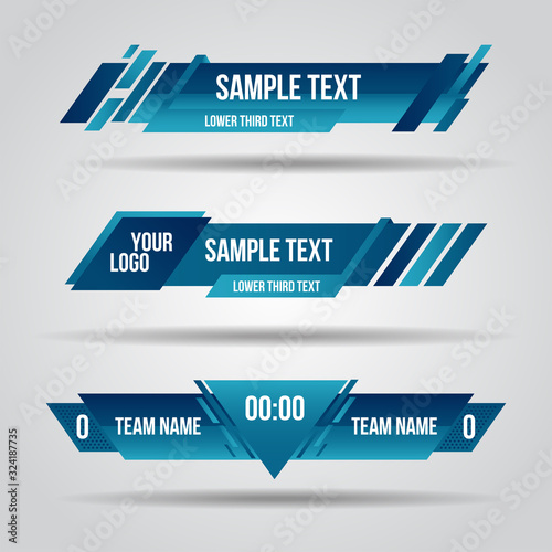 Lower third blue design template modern contemporary. Set of banners bar screen broadcast bar name. Collection of lower third for video editing on transparent background.