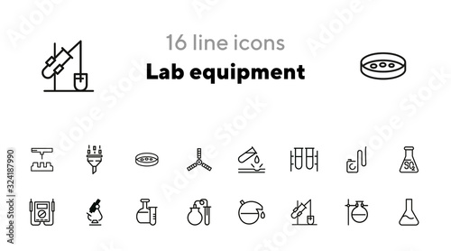 Lab equipment line icon set. Laboratory, beaker, microscope. Chemistry concept. Can be used for topics like science, research, medicine