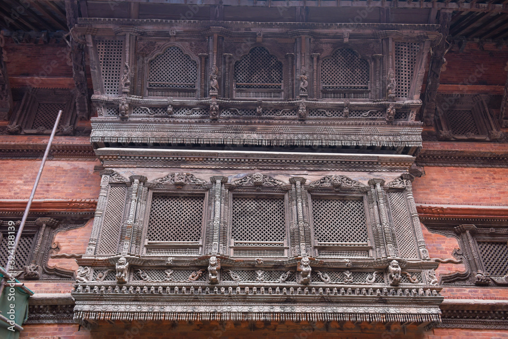 Architectural detail od a temple in Durban square at Kathmandu, Nepal