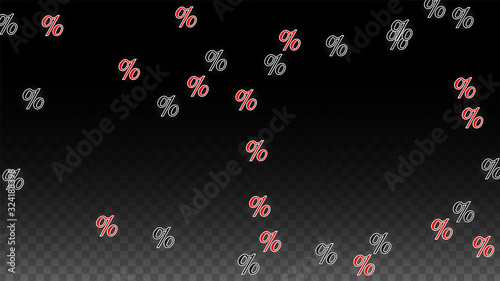 Luxury Vector Gold Percentage Sign Confetti on Transparent. Percent Sale Background. Business, Economics Print. Discount Illustration. Promotion Poster. Black Friday Banner. Special offer Template.