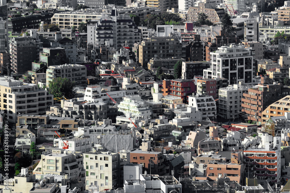 Fototapeta premium Many low rise condominiums in a residential area in Tokyo