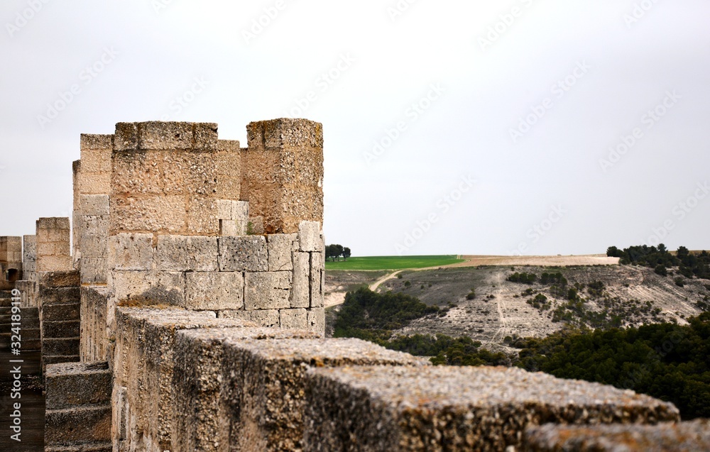 ruins of old castle with a tower and battlements