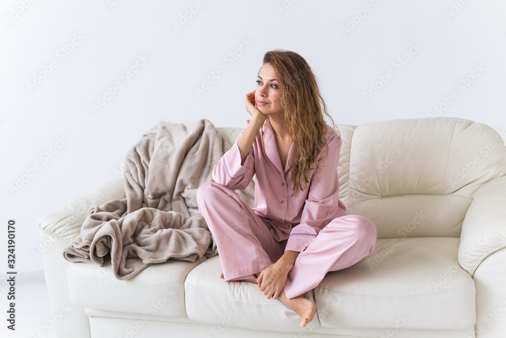 Glamorous girl with happy smile in good morning. Positive female model Glamorous girl with happy smile in good morning. Positive female model