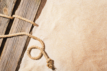 Sandy beach background top view. Sand texture with copy space