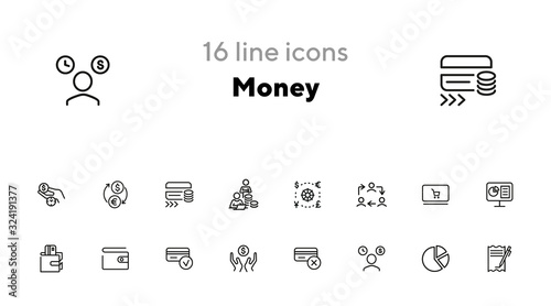 Money line icon set. Currency, credit card, wallet. Finance concept. Can be used for topics like salary, income, loan, banking