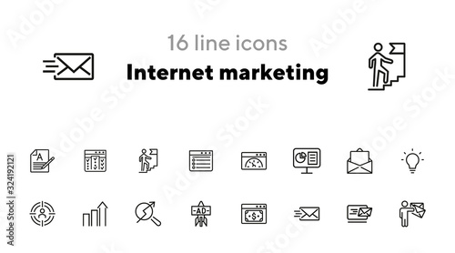 Internet marketing icon set. Line icons collection on white background. Budget, optimization, e-mail. Start-up concept. Can be used for topics like business, management, targeting