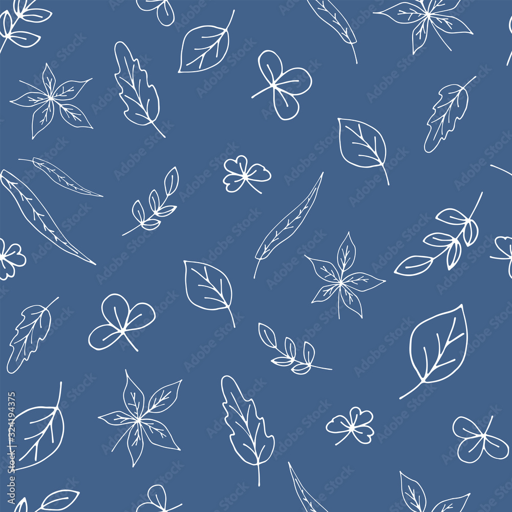 Cute seamless pattern from hand-drawn leaves.