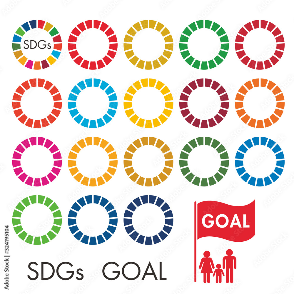 SDGs(Sustainable Development Goals/持続可能な開発目標)の目標17項目それぞれのカラーを使ったイメージアイコン SDGs(Sustainable Development Goals/持続可能な開発目標)の目標17項目それぞれのカラーを使ったイメージアイコン