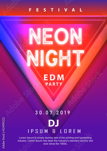 Poster neon party design electronic music vector background