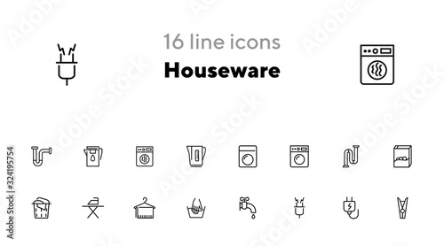 Houseware line icon set. Set of line icons on white background. Iron, electricity, washing machine. Household concept. Vector illustration can be used for topics like house, home, technics