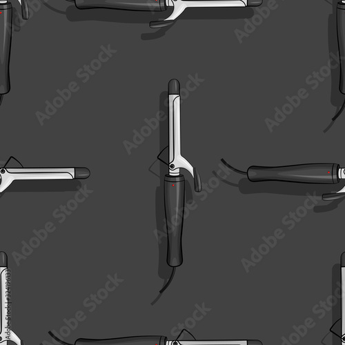 Curling irons icon for hair. For mobile and web apps. Pattern repeat seamless. For web and mobile on background. Hair curler. Stylish pattern on a gray background. photo