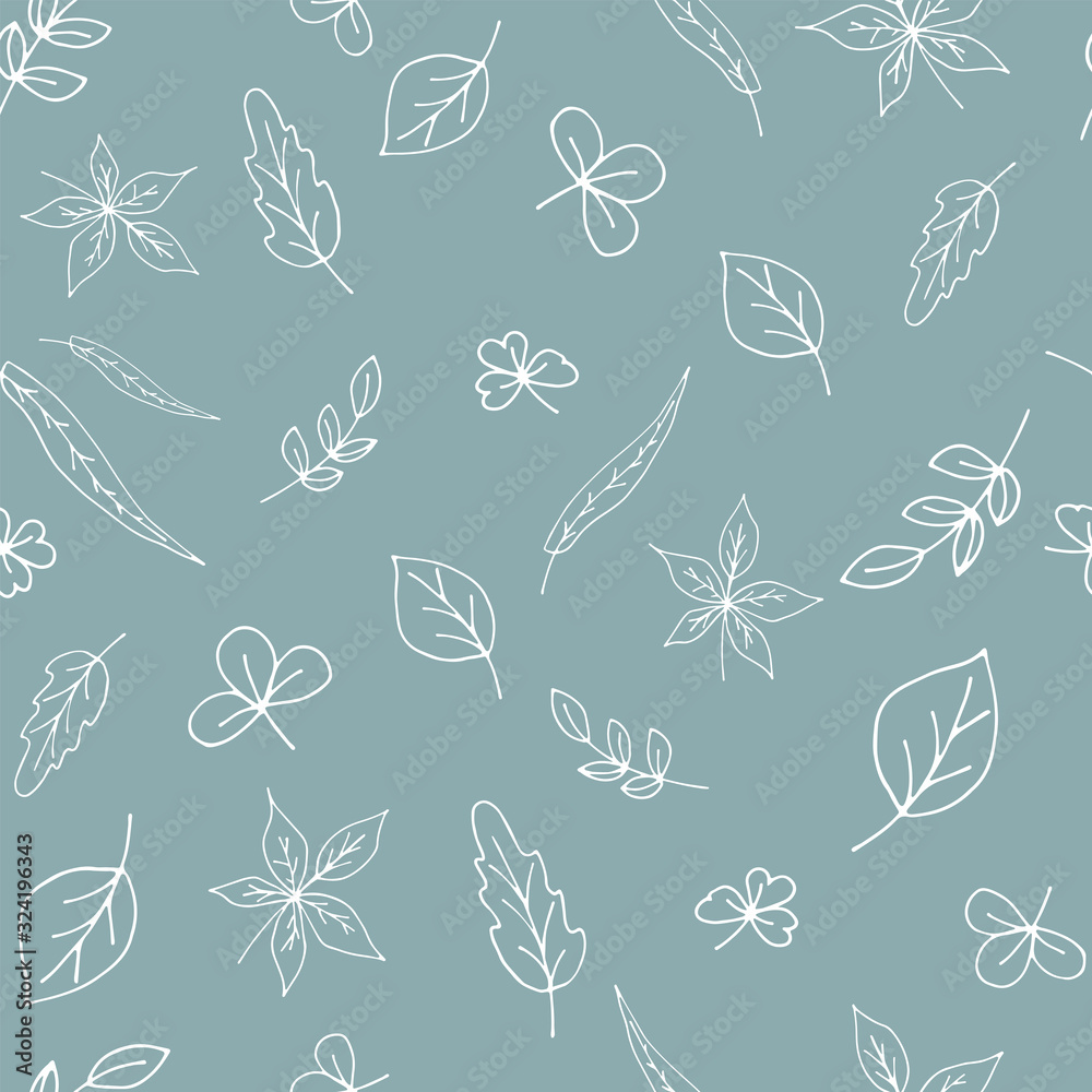 Cute seamless pattern from hand-drawn leaves.