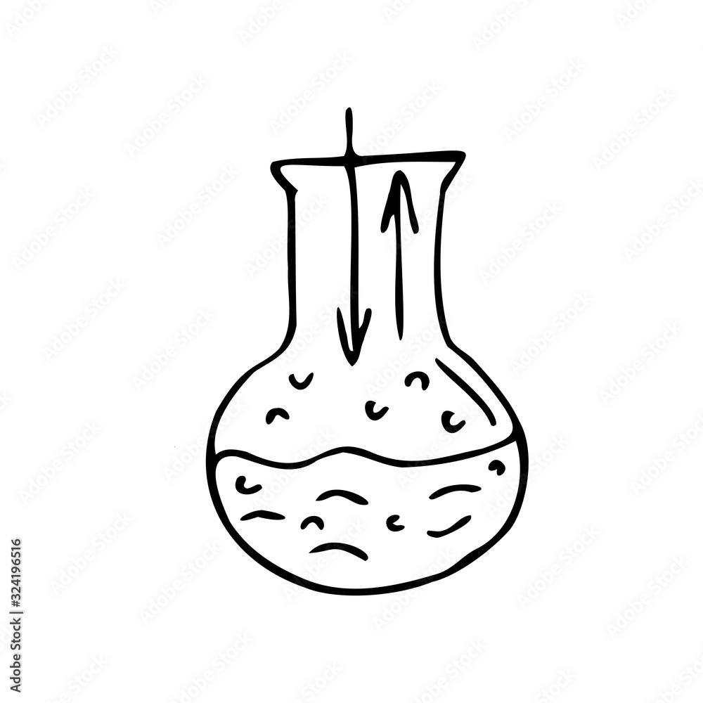 Hand drawn test tube with liquid on a white isolated background. Medical elements, icons. Doodle, simple outline illustration. It can be used for decoration of textile, paper and other surfaces. Hand drawn test tube with liquid on a white isolated background. Medical elements, icons. Doodle, simple outline illustration. It can be used for decoration of textile, paper and other surfaces.