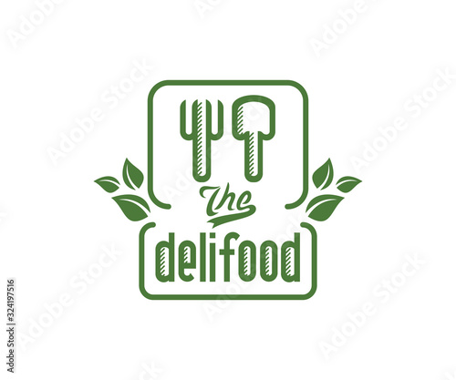 Deli food, fork and spoon, logo design. Restaurant, catering, bistro and fast food, vector design and illustration