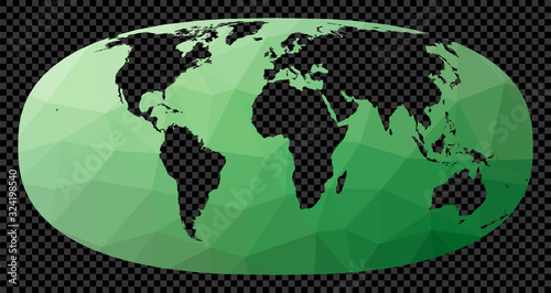 Transparent digital world map. Hyperelliptical projection. Polygonal map of the world on transparent background. Stencil shape geometric globe. Awesome vector illustration.