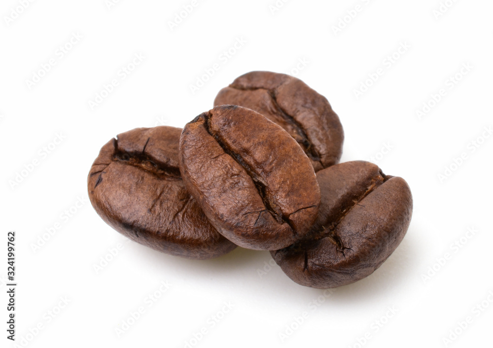 coffee beans isolated on the white background.