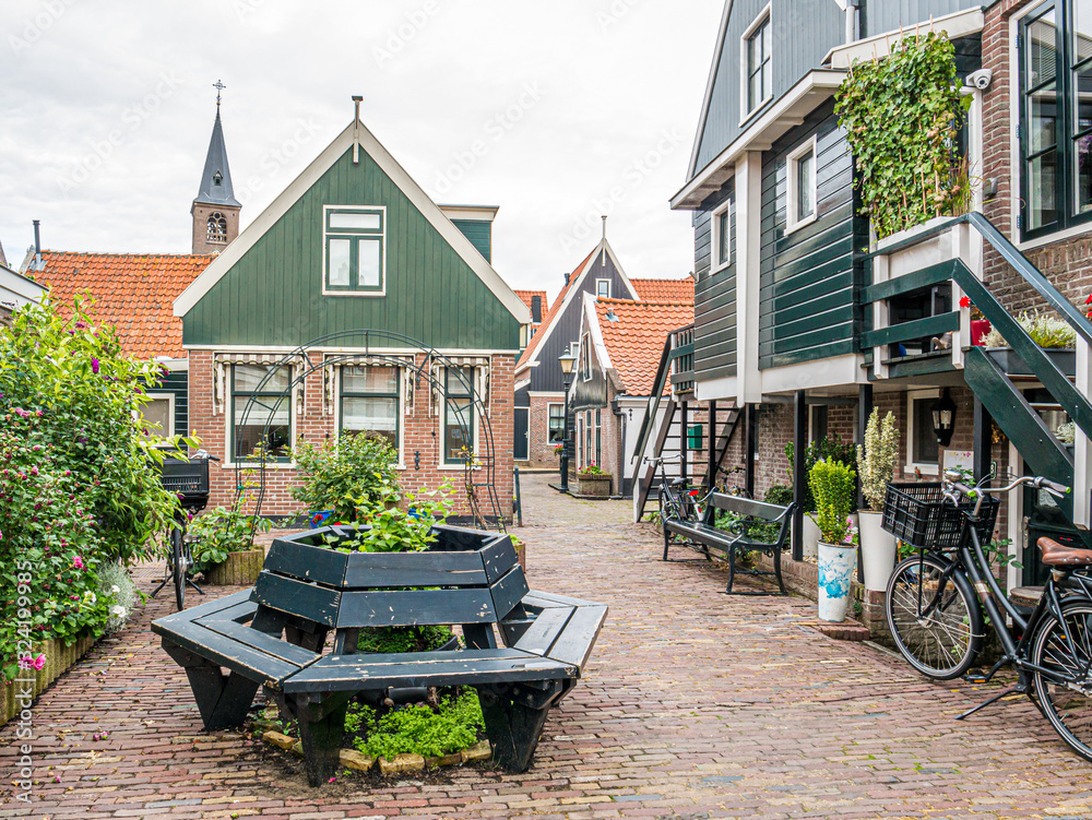 Square of Kerkepad street in old town of Volendam, Noord-Holland, Netherlands
