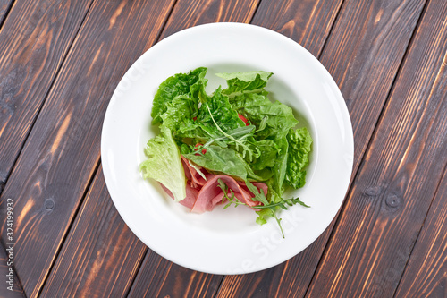 salad with lettuce and ham