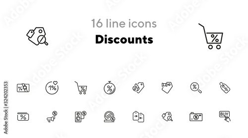 Discounts line icon set. Tag, percentage, announcement. Store concept. Can be used for topics like shopping, special offer, sale