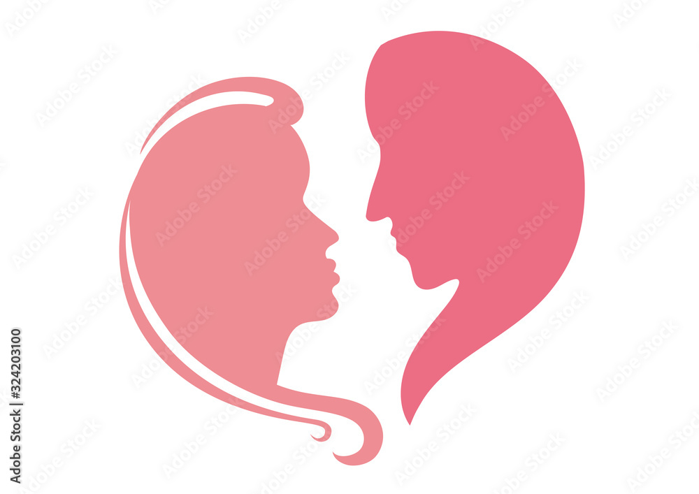 Faces of lovers man and woman look at each other Faces of lovers man and woman look at each other
