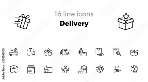 Delivery line icon set. Courier, gift, parcel. Shipment concept. Can be used for topics like postal service, logistics, internet store