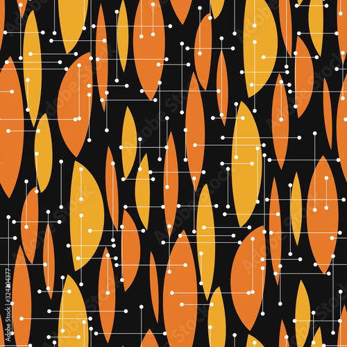 Black and orange geometric atomic style seamless pattern