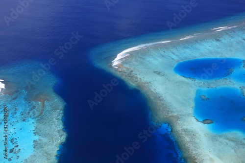 Aerial view of channel trough the coral reef